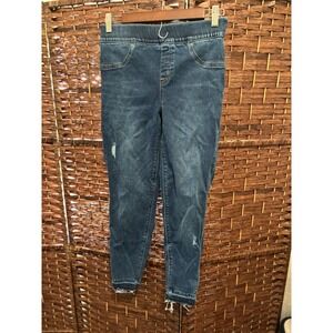 Spanx Distressed Denim Jeggings Medium Petite Wash Blue Pull-On Pants